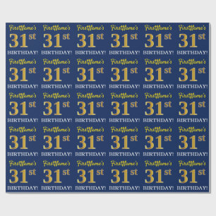 Papel De Presente Olhar Dourado azul, de imitação "3ø ANIVERSÁRI
