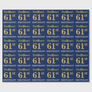 Papel De Presente Olhar Dourado azul, de imitação "61st ANIVERSÁR