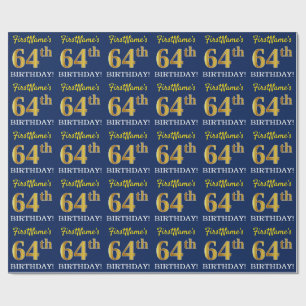 Papel De Presente Olhar Dourado azul, de imitação "64th ANIVERSÁR