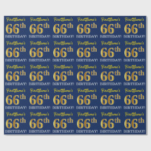 Papel De Presente Olhar Dourado azul, de imitação "66th ANIVERSÁR