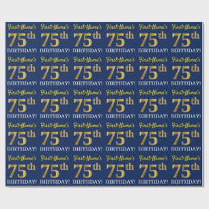 Papel De Presente Olhar Dourado azul, de imitação "75th ANIVERSÁR