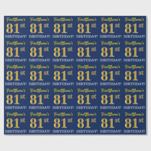 Papel De Presente Olhar Dourado azul, de imitação "81st ANIVERSÁR