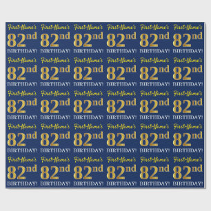 Papel De Presente Olhar Dourado azul, de imitação "82nd ANIVERSÁR