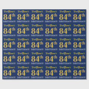 Papel De Presente Olhar Dourado azul, de imitação "84th ANIVERSÁR
