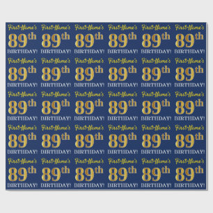 Papel De Presente Olhar Dourado azul, de imitação "89th ANIVERSÁR