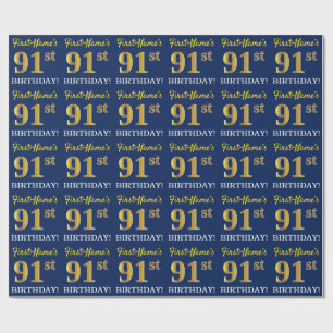 Papel De Presente Olhar Dourado azul, de imitação "91st ANIVERSÁR