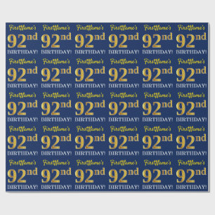 Papel De Presente Olhar Dourado azul, de imitação "92nd ANIVERSÁR