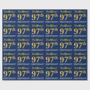Papel De Presente Olhar Dourado azul, de imitação "97th ANIVERSÁR