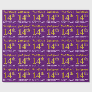 Papel De Presente Olhar Dourado roxo, de imitação "14o ANIVERSÁRI