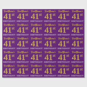 Papel De Presente Olhar Dourado roxo, de imitação "41st ANIVERSÁR