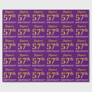 Papel De Presente Olhar Dourado roxo, de imitação "57th ANIVERSÁR