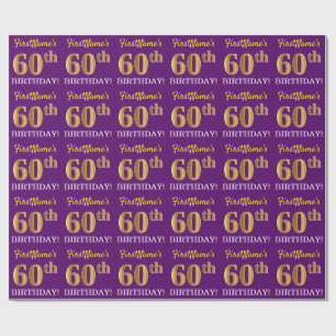 Papel De Presente Olhar Dourado roxo, de imitação "60th ANIVERSÁR