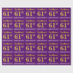 Papel De Presente Olhar Dourado roxo, de imitação "61st ANIVERSÁR