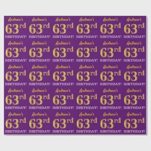 Papel De Presente Olhar Dourado roxo, de imitação "63rd ANIVERSÁR