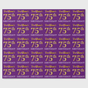 Papel De Presente Olhar Dourado roxo, de imitação "75th ANIVERSÁR