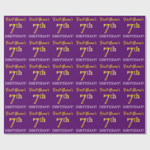 Papel De Presente Olhar Dourado roxo, de imitação "7o ANIVERSÁRIO