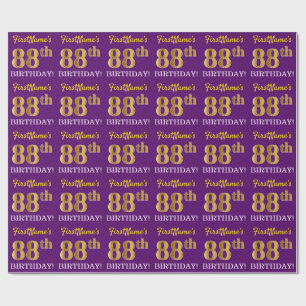 Papel De Presente Olhar Dourado roxo, de imitação "88th ANIVERSÁR