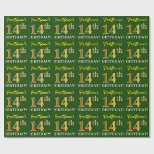 Papel De Presente Olhar Dourado verde, de imitação "14o ANIVERSÁR