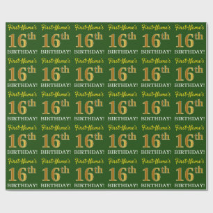 Papel De Presente Olhar Dourado verde, de imitação "16o ANIVERSÁR
