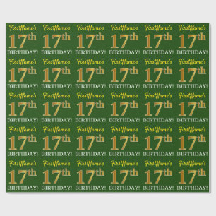 Papel De Presente Olhar Dourado verde, de imitação "17o ANIVERSÁR