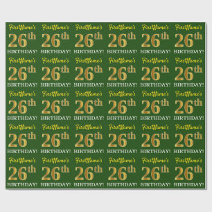 Papel De Presente Olhar Dourado verde, de imitação "26o ANIVERSÁR