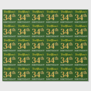 Papel De Presente Olhar Dourado verde, de imitação "34o ANIVERSÁR