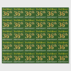 Papel De Presente Olhar Dourado verde, de imitação "36th ANIVERSÁ