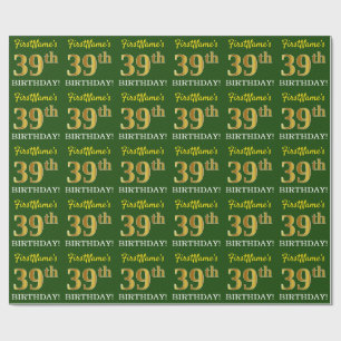 Papel De Presente Olhar Dourado verde, de imitação "39th ANIVERSÁ