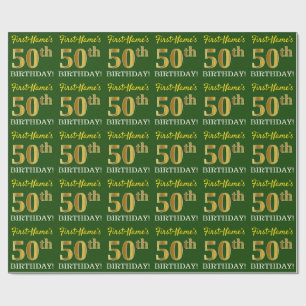 Papel De Presente Olhar Dourado verde, de imitação "50th ANIVERSÁ
