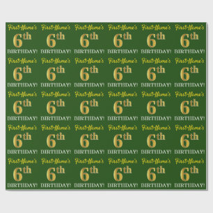 Papel De Presente Olhar Dourado verde, de imitação "6o ANIVERSÁRI