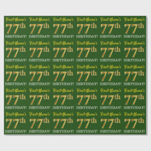 Papel De Presente Olhar Dourado verde, de imitação "77th ANIVERSÁ