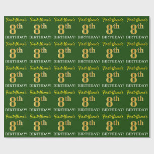 Papel De Presente Olhar Dourado verde, de imitação "8o ANIVERSÁRI