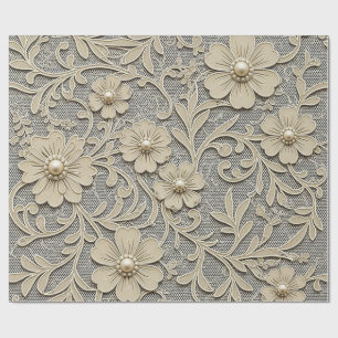 Papel De Presente Olhar Floral de Renda com Centros de Pérola