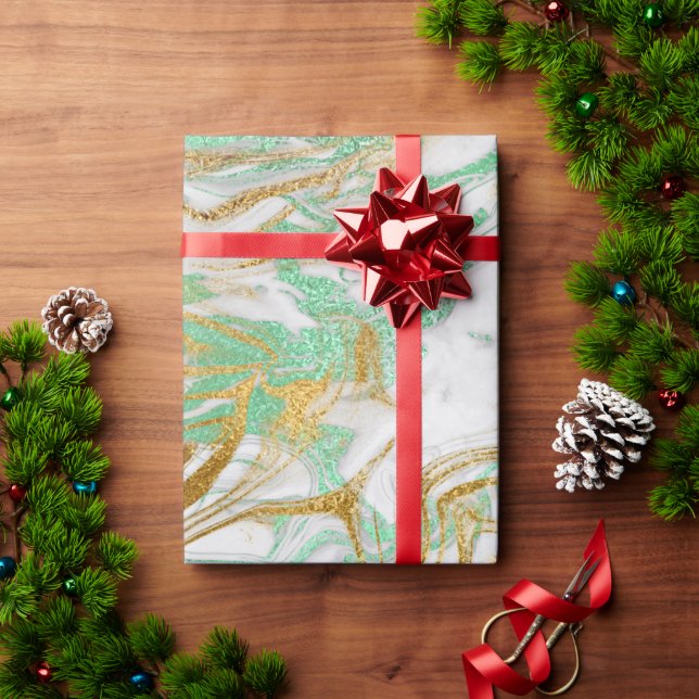 Papel De Presente Olho branco verde-ouro elegante (Presente de Natal)