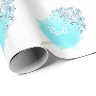 Papel De Presente Olho brilhante azul-doce de algodão