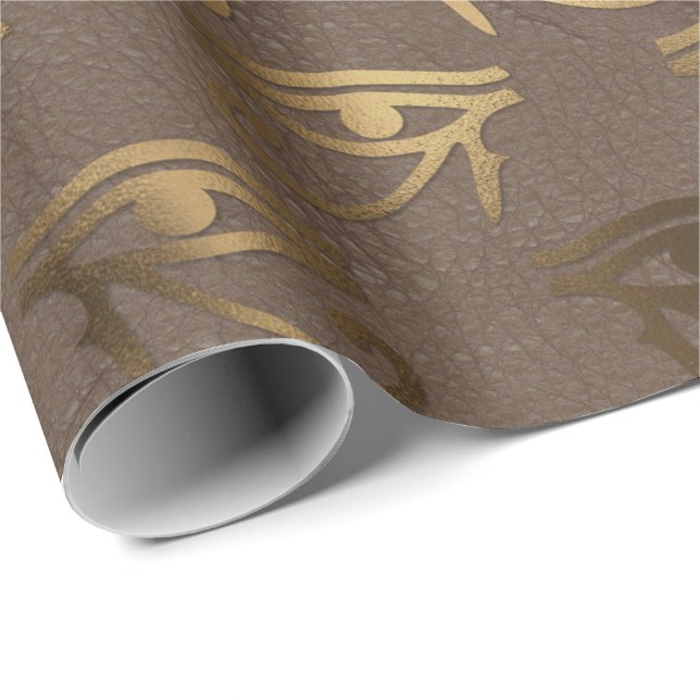 Papel De Presente Olho de Horus Dourado Egípcio Hieroglifics Bronze (Ponta do rolo)