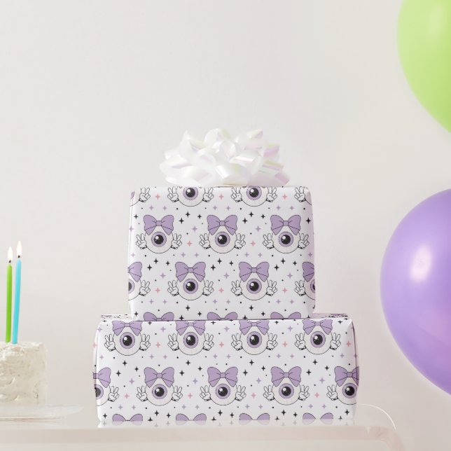 Papel De Presente Olho de Pastel Gótico Fofo e Padrão de Laço (Presentes para festas)