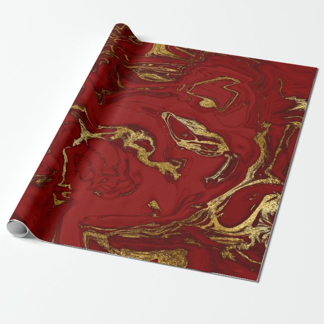 Papel De Presente Olho elegante de ouro na moda e mármore vermelho (Desenrolado)