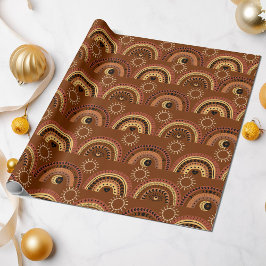 Papel De Presente Olho Místico Boho Arco-íris Fundo Marrom 