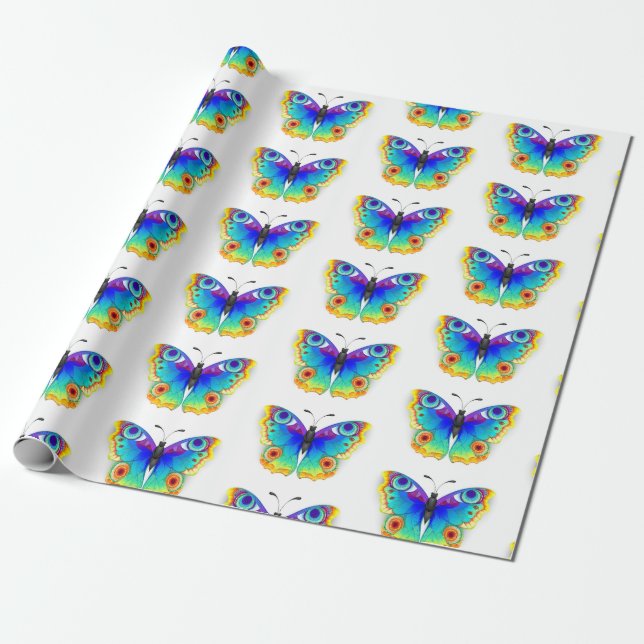 Papel De Presente Olho Peacock da Borboleta Arco-Íris (Desenrolado)
