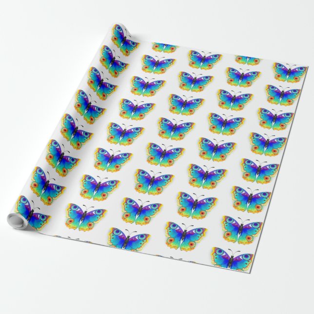 Papel De Presente Olho Peacock da Borboleta Arco-Íris (Desenrolado)