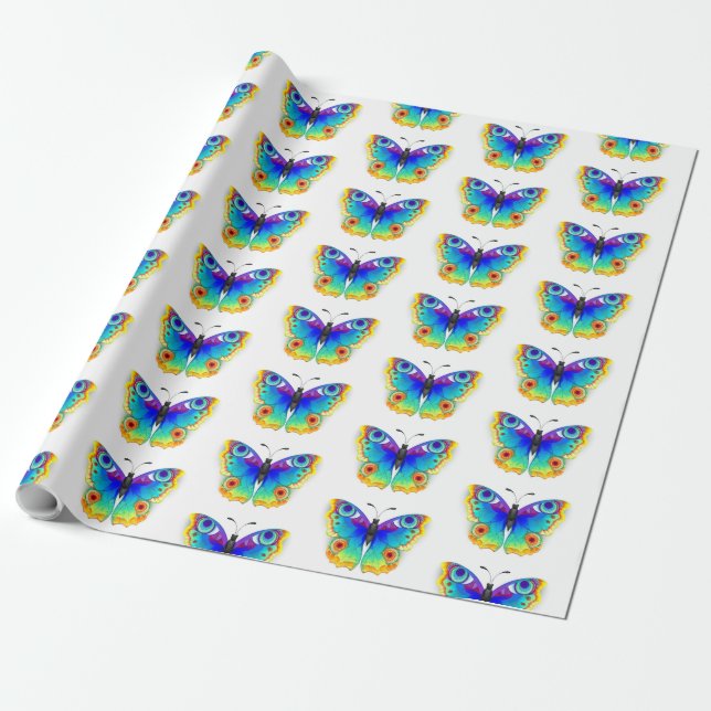 Papel De Presente Olho Peacock da Borboleta Arco-Íris (Desenrolado)