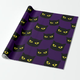 Papel De Presente Olhos amarelos de gato preto e roxo Padrão de Dia 