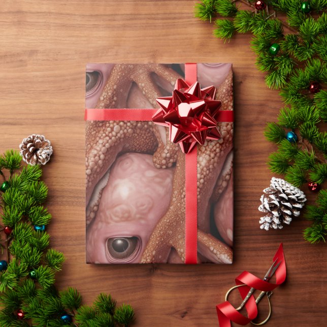 Papel De Presente Olhos e Tentáculos de Octopus de Alienígena rosa a (Presente de Natal)
