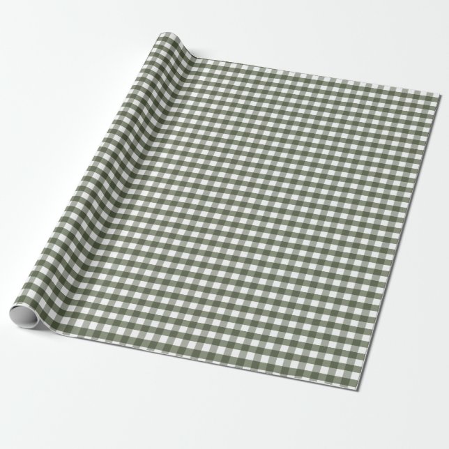 Papel De Presente Olive Green Gingham Patternado (Desenrolado)