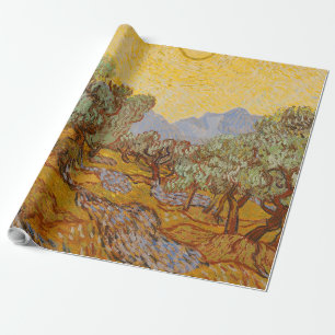 Papel De Presente Oliveiras de Van Gogh Sol Amarelo Céu