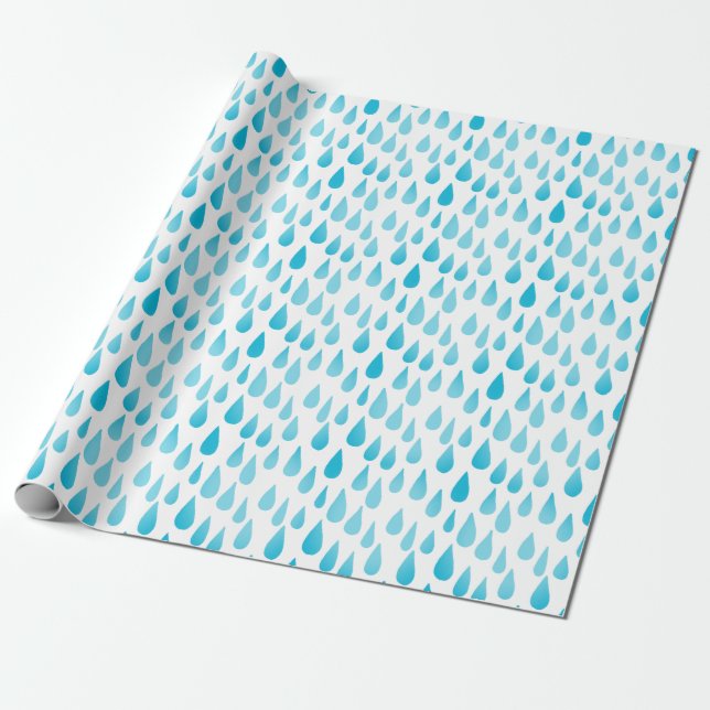 Papel De Presente Ombre Blue Falling Raindrops (Desenrolado)