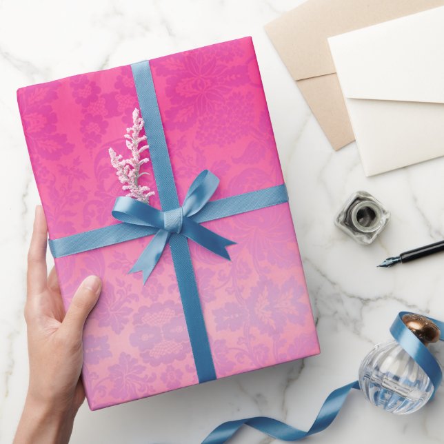 Papel De Presente Ombre Damask Rosa (Presentear)