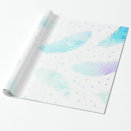 Papel De Presente *~* Ombre Turquesa Azul Penas de Magenta em Branco