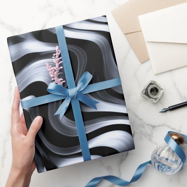 Papel De Presente Onda Abstrata de Prata Metálica Moderna (Presentear)